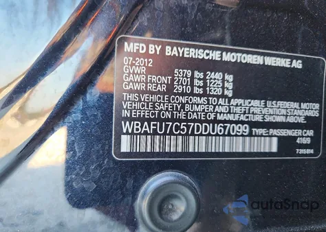 2013 BMW 535 Xi из США, поврежденный, VIN WBAFU7C57DDU67099